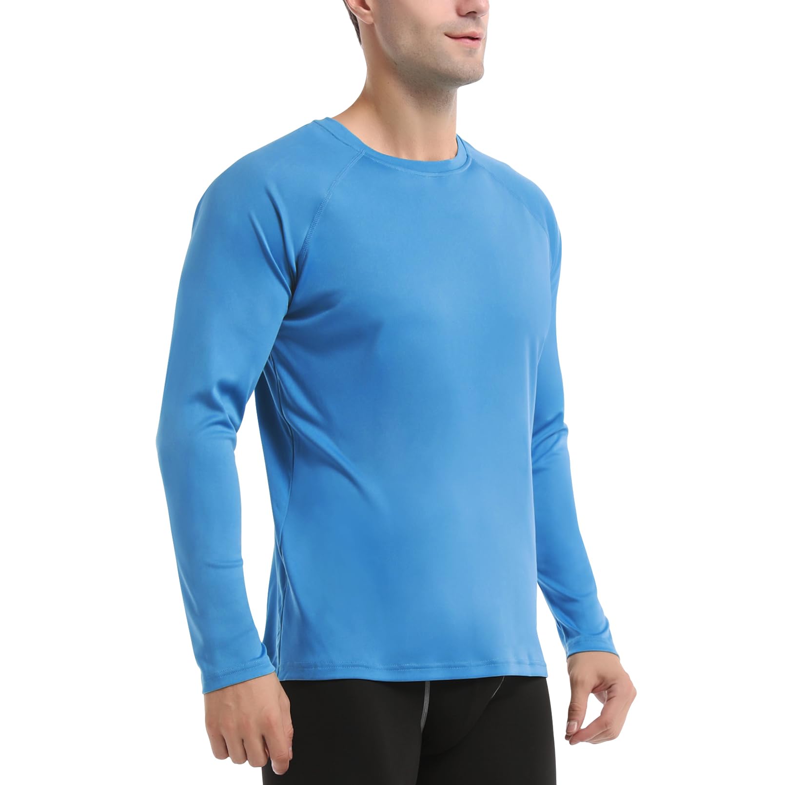 Men's UPF 50+ UV Sun Protection Long Sleeve Shirts Lightweight Hiking T-Shirt Outdoor Performance Y84-Blue-M
