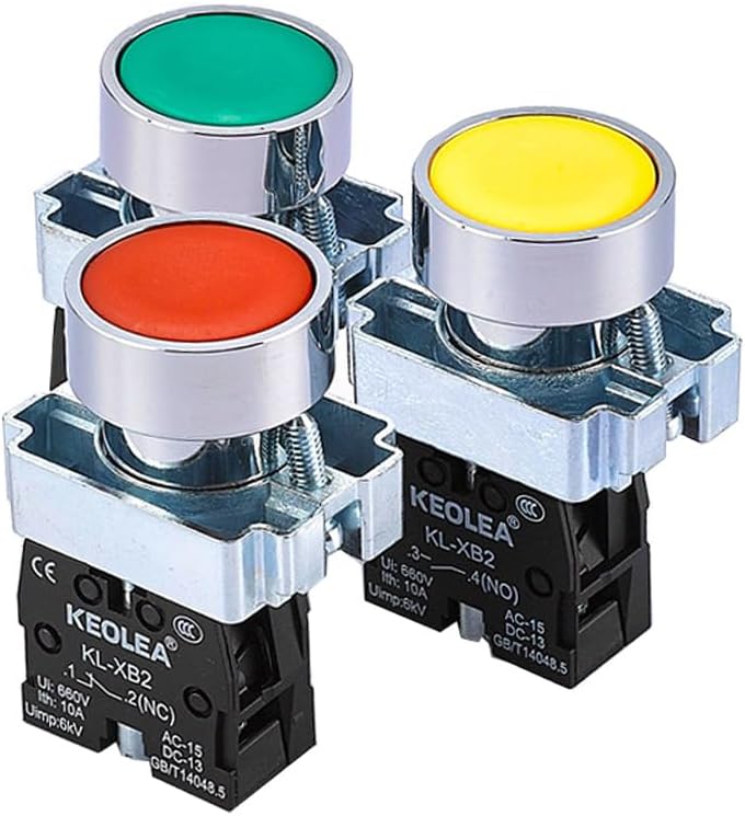 New XB2 Metal Button Switch Control Box Start Stop Industrial Identification Symbol self Reset Circular Emergency Stop Switch(3Hole-03)