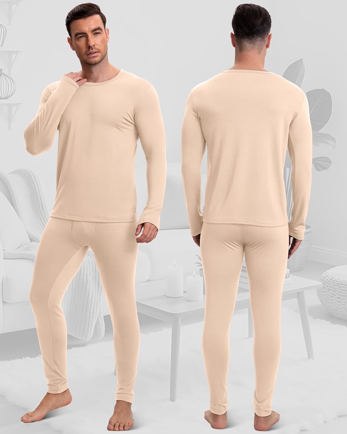 Patelai 5 Sets Men's Thermal Underwear Fleece Base Layer Set Winter Base Layer Cold Weather Top Bottom - Image 2