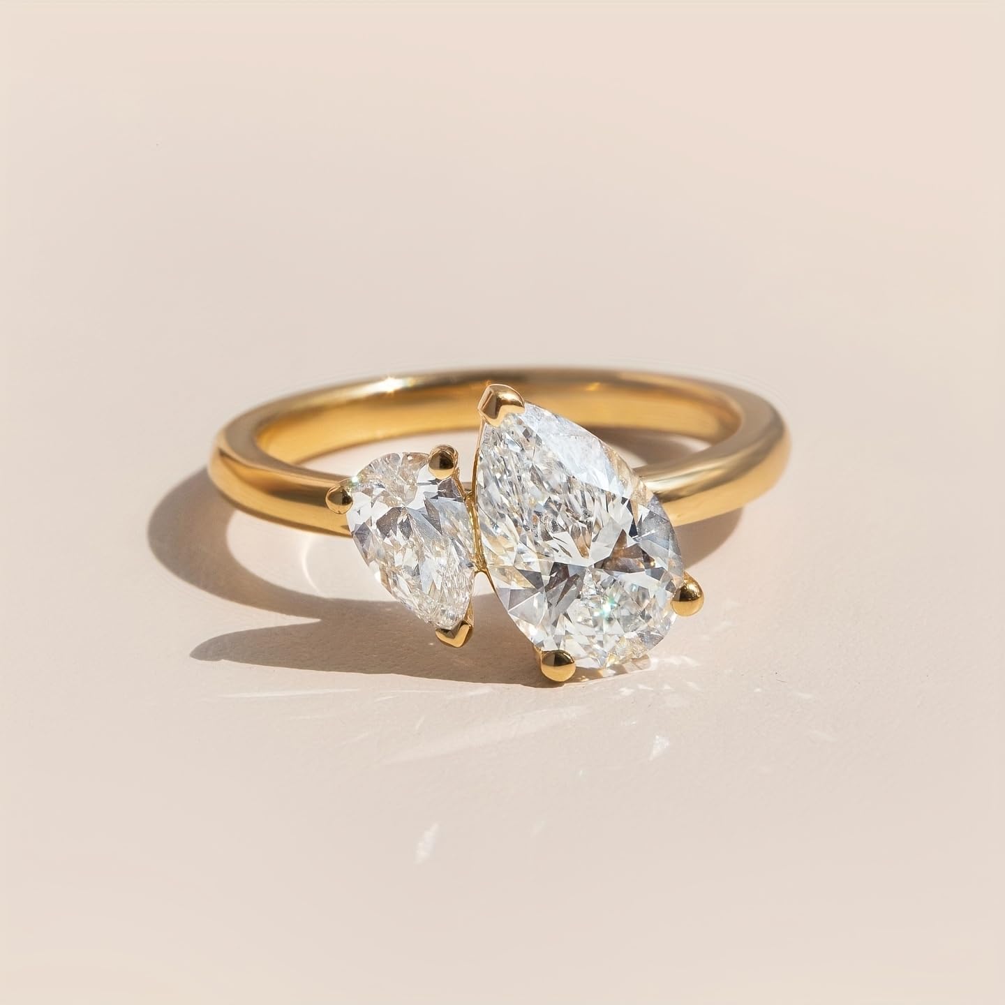3ct Moissanite Engagement Rings for Women, Double Water Droplets Stone D Color VVS1 18K Gold Plated 925 Sterling Silver, Lab Created Diamond Wedding Promise Jewelry Gifts