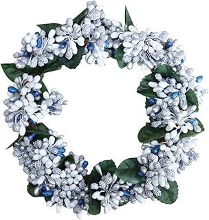 QTKJ Set of 4 Mini Easter Wreath Decorative Taper Candle Rings with White Berries Candle Holder Stand for Dinner Wedding Centerpiece, Parties, Home and Christmas Table Decor (White)