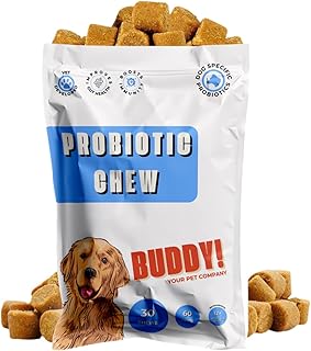 Buddy Pet Probiotic Chews for Dogs Gut Health, Reduces Paw Licking & Scratching with 14 Probioitc Strains (30 Chews)