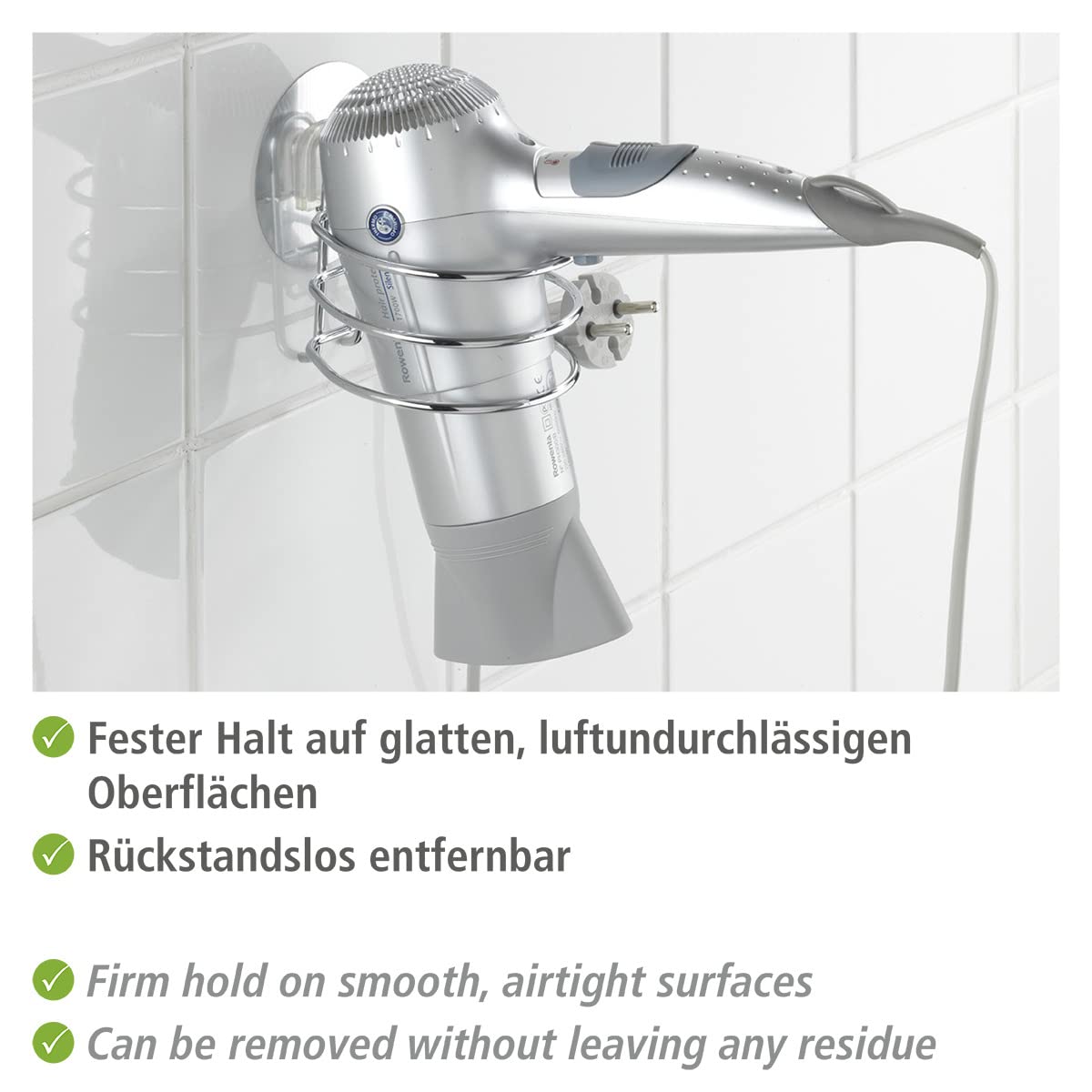 WENKO Osimo Hair Dryer Holder, 5" x 4.7" x 4.3", Chrome