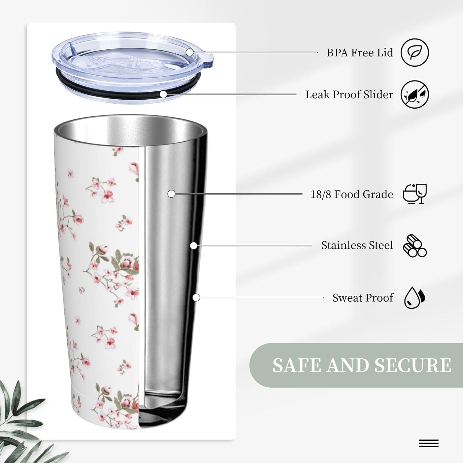 Floral Tumbler Insulated Tumblers with Lid Straw Reusable Cute Coffee Travel Mug Tea Wine Cups Birthday Gifts for Women 20 Oz - Image 4