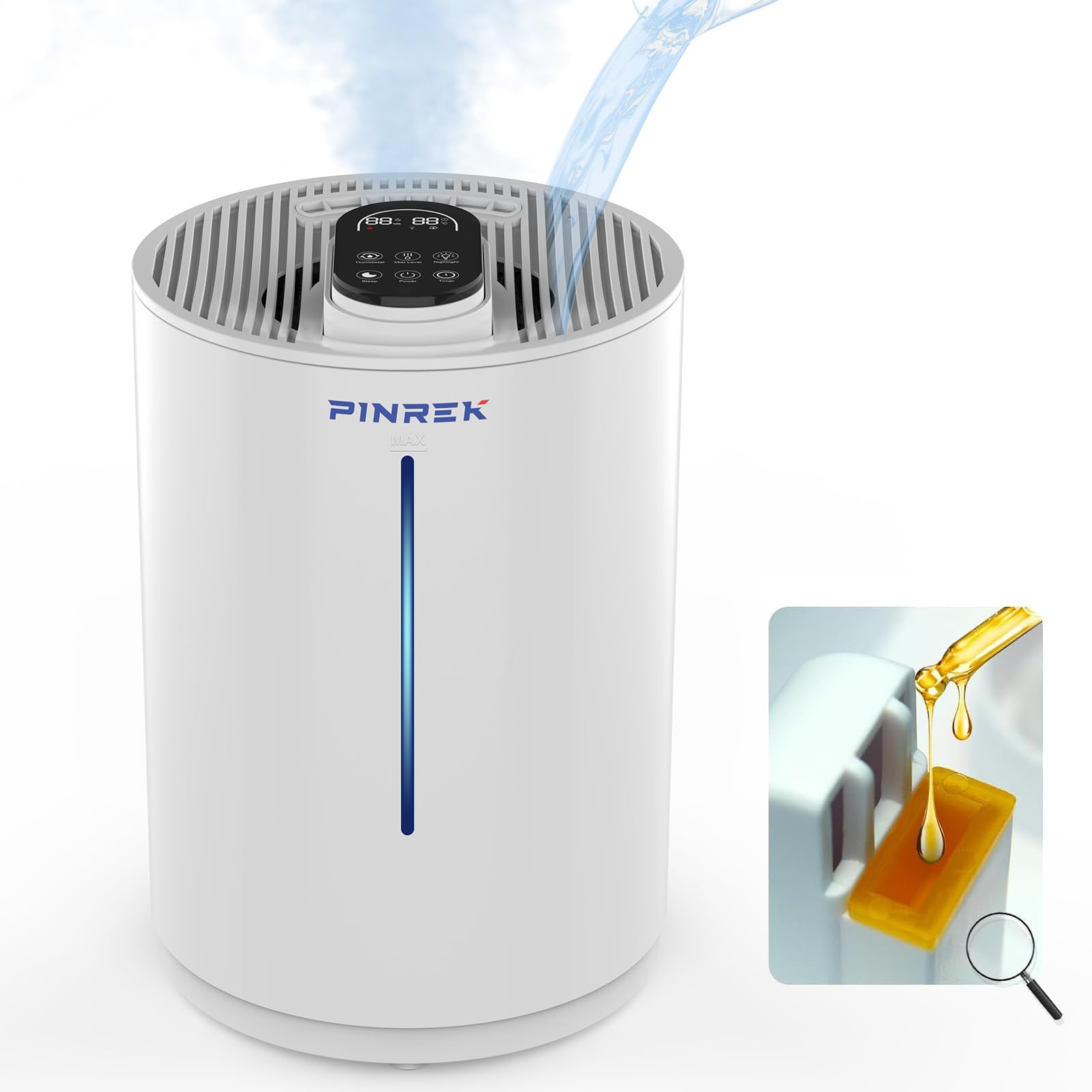 PINREK 5.5L Humidifiers for Bedroom, Cool Mist Air Humidifier with Whisper-Quiet, Auto Shut-Off, 20-Hour Runtime, Ideal for Nursery in Summer and Dry Seasons