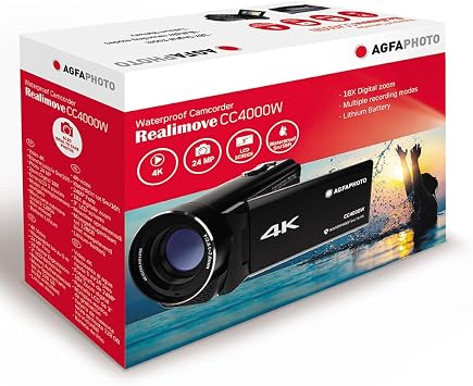 Kodak AgfaPhoto 4K Su Altı Video Kamera | Su geçirmez, 3 inç dokunmatik ekran, 18x dijital zoom, video 2.7K, fotoğraf 24 MP, uzaktan kumanda, LED, lityum pil