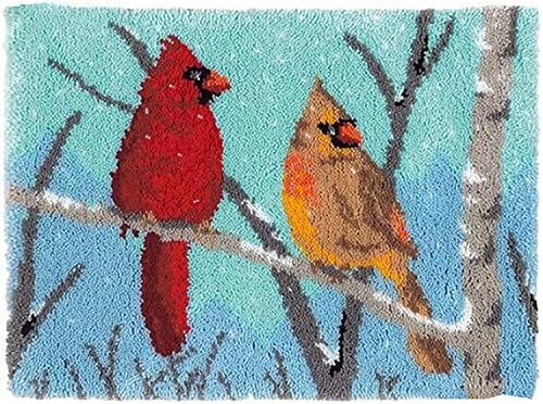 MeetBSelf Latch Hook Kits Rug, Cardinal Crocheting Carpet Rug with Printed Canvas for Kids Adults Beginners