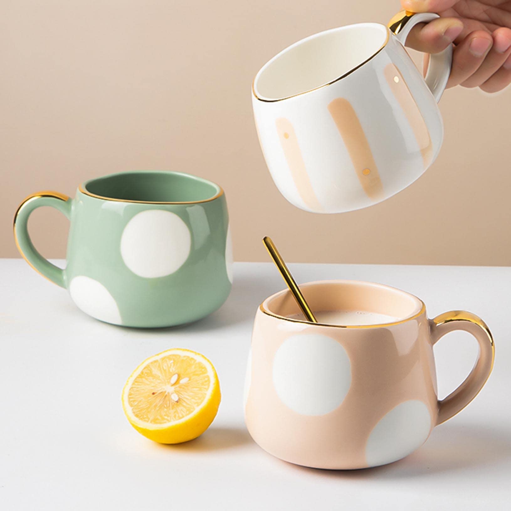 ZALTAS 380 ml piękne, ręcznie malowane ceramiczne filiżanki do kawy, porcelanowe filiżanki do herbaty z wygodnym uchwytem, idealny prezent na Boże Narodzenie/urodziny dla przyjaciół/rodziny, różowe