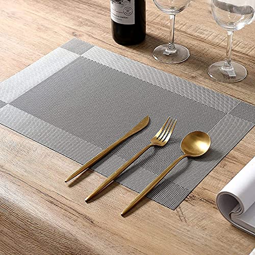Image of Anugrah Dining Mats Table Mats PVC Placemats Heat-Resistant Placemat for Dining Tea Table Woven Vinyl Stain Resistant Table Mats Easy to Clean - 45x30 cm (Gray, 4)