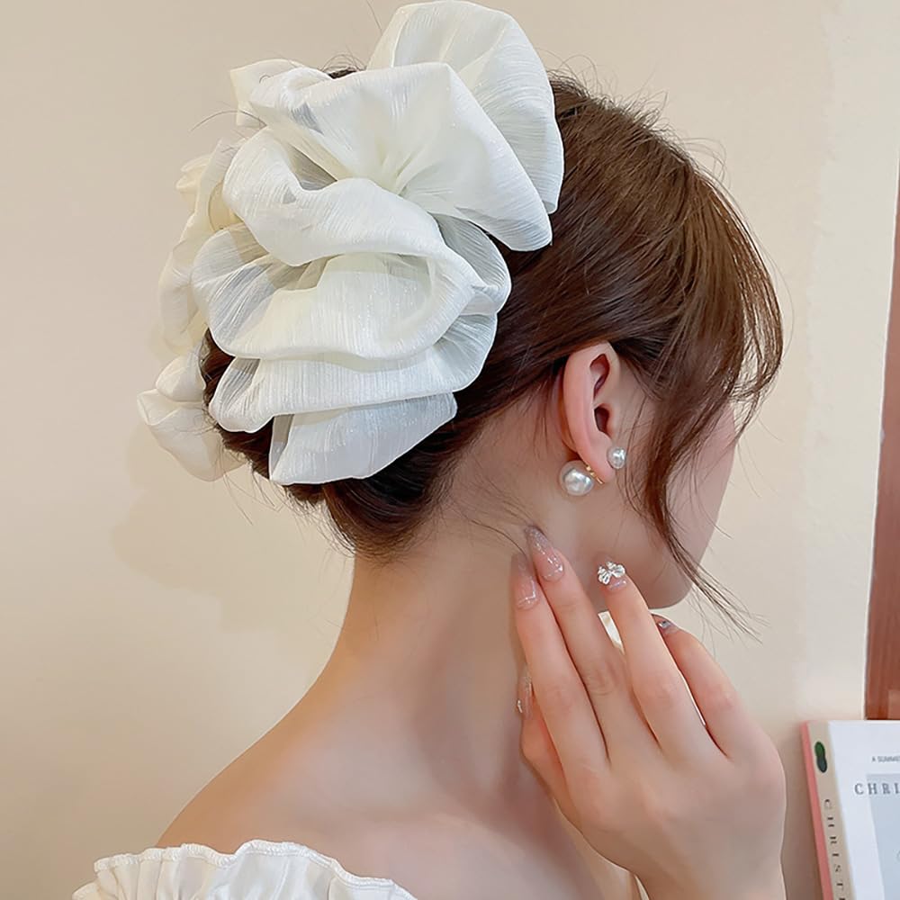 2 PCS Chiffon Silk Hair Claw Clips Large Bubble Hair Jaw Clips Bows Hair Clips Nonslip French Barrtette Hair Accessories for Women Girls - Image 5