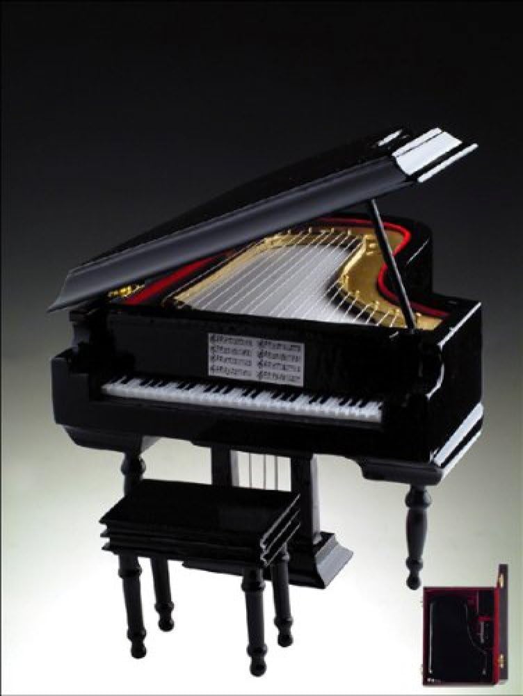 Black Wooden Grand Piano Music Box 18 Note Mechanical Musical Movement that Plays the Tune "Fur Elise".