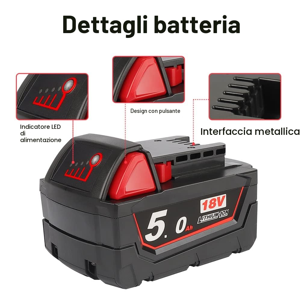 Powarobor M18B5 18V 5.0Ah Batteria di ricambio agli ioni di litio Compatibile con Milwaukee M18 18Volt Batteria 48-11-1860 pack of 2