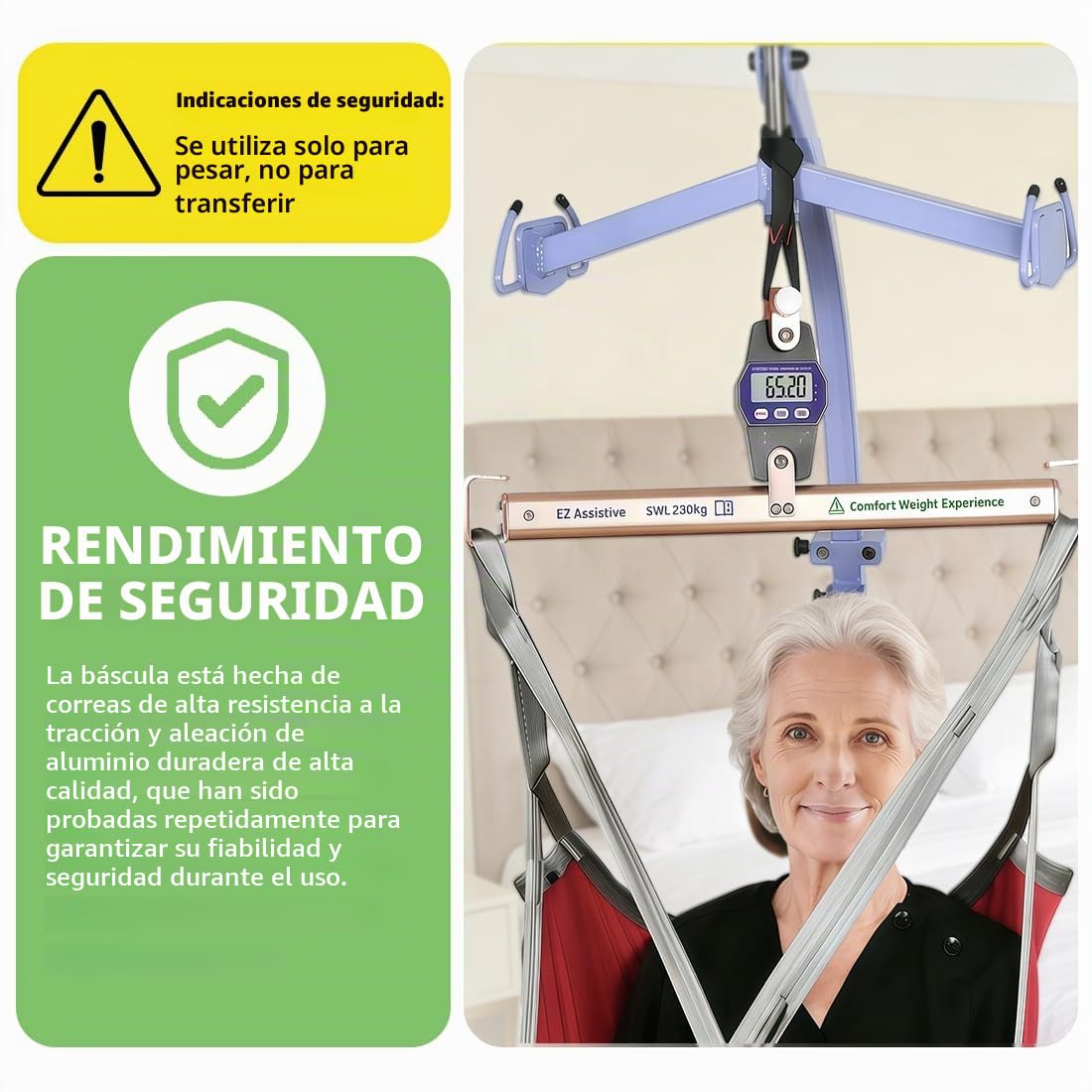 EZ Assistive - Báscula de peso para pacientes acamados, báscula de elevación universal para cuidados hospitalarios o domiciliarios, carga de peso segura 227 kg