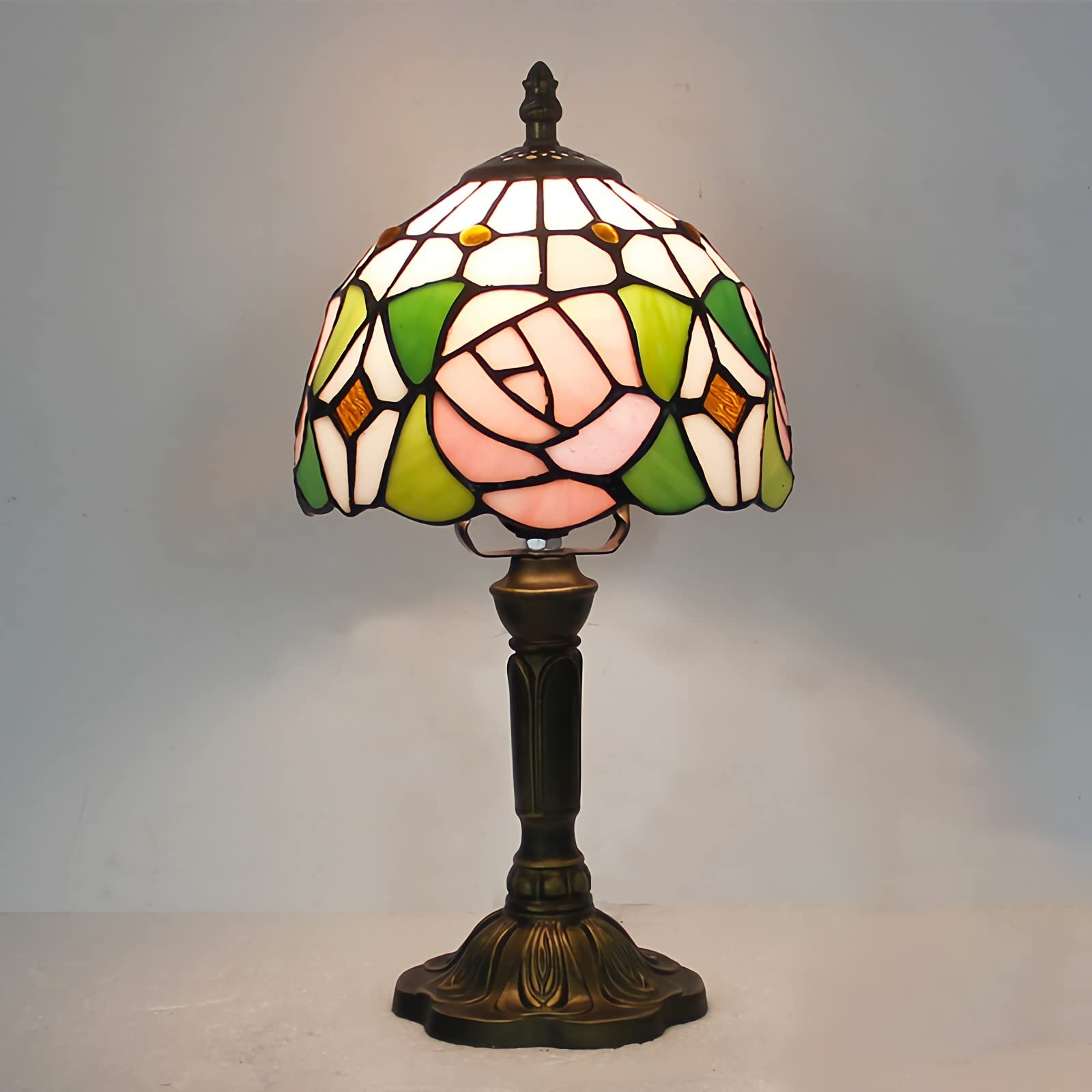 8" Tiffany Style Small Table Lamp, Stained Glass Bedside Lamp, 15" Tall Antique Resin Base Nightstand Lamps for Bedroom Living Room Home Office, E26 Bulb(Bulb Not Included),6