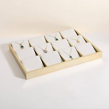 White Velvet Necklace Organizer Tray with 12 Compartments, Jewelry Storage with Gold Color Base, Necklace Display stand for sellingWhite