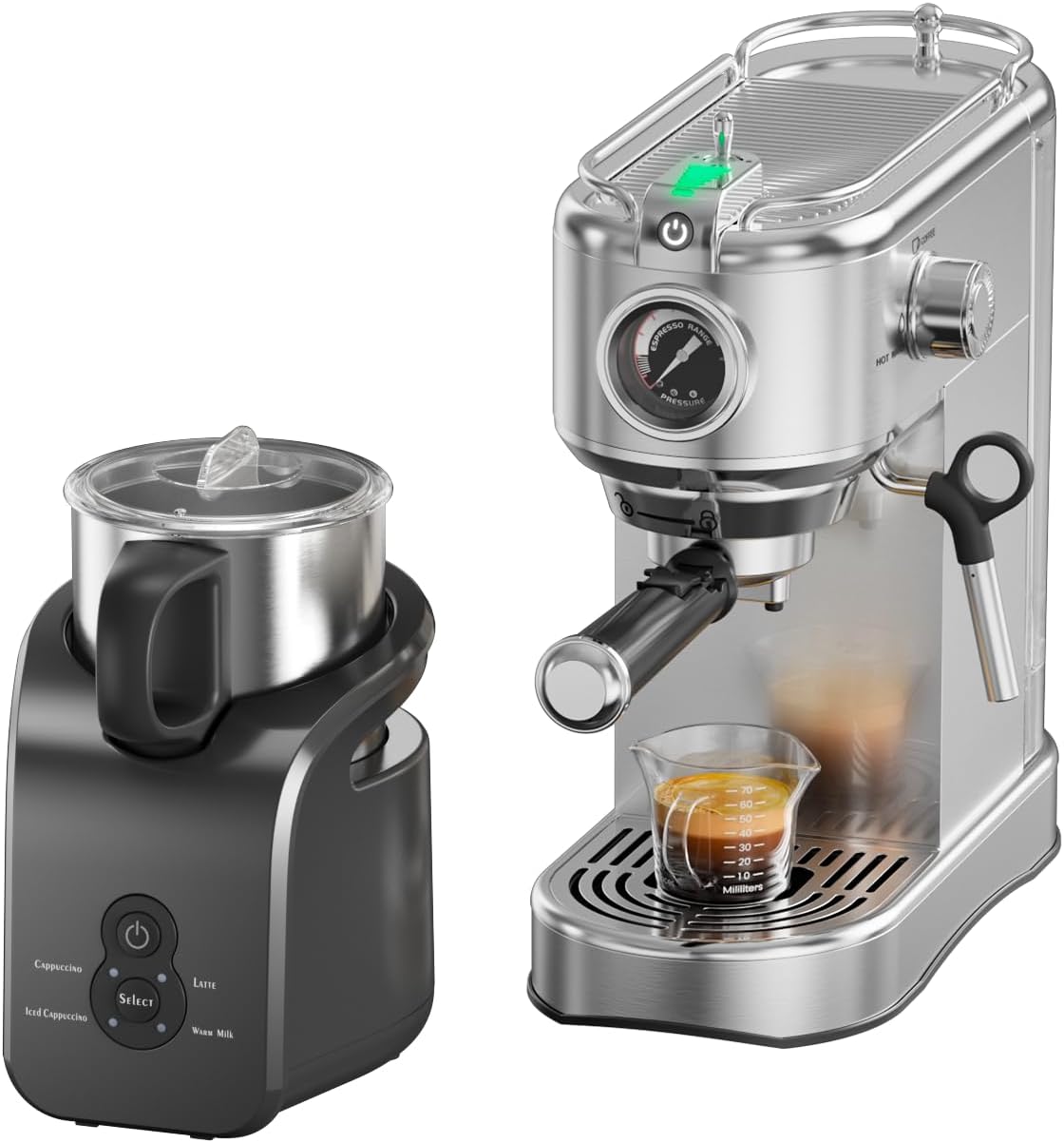 Espresso Machine & Milk Frother, Compact Espresso Maker Stainless Steel 1450W Professional Coffee Machine for Latte & Cappuccino