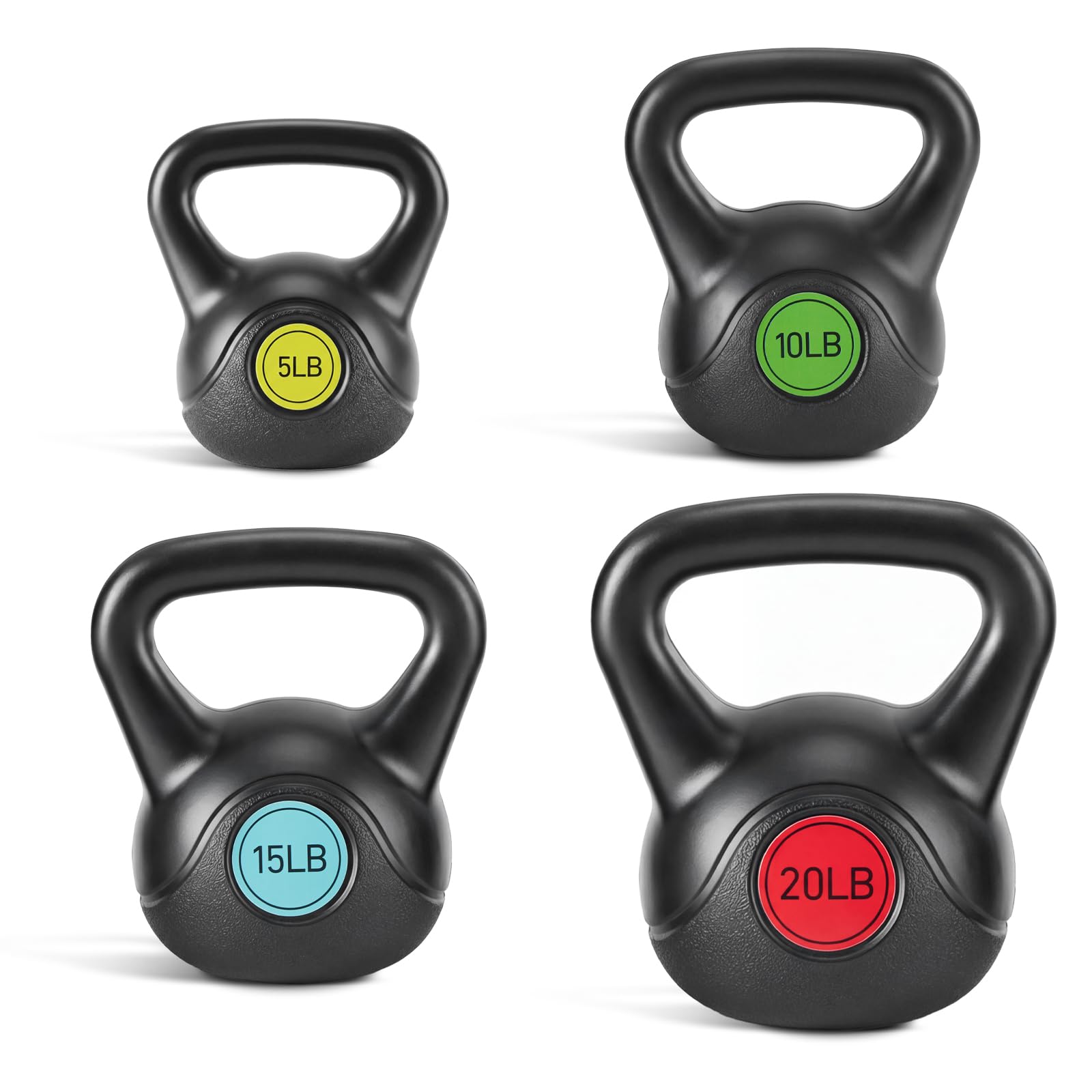 OLIXIS Hard Kettlebell Set, Exercise Equipment with Multiple Choice, HDPE Coated Concrete Kettlebells, Wide Handle & Bottom, Weight Workout Equipment for Home Gym Outdoor, 5 lb, 10 lb, 15 lb & 20 lb