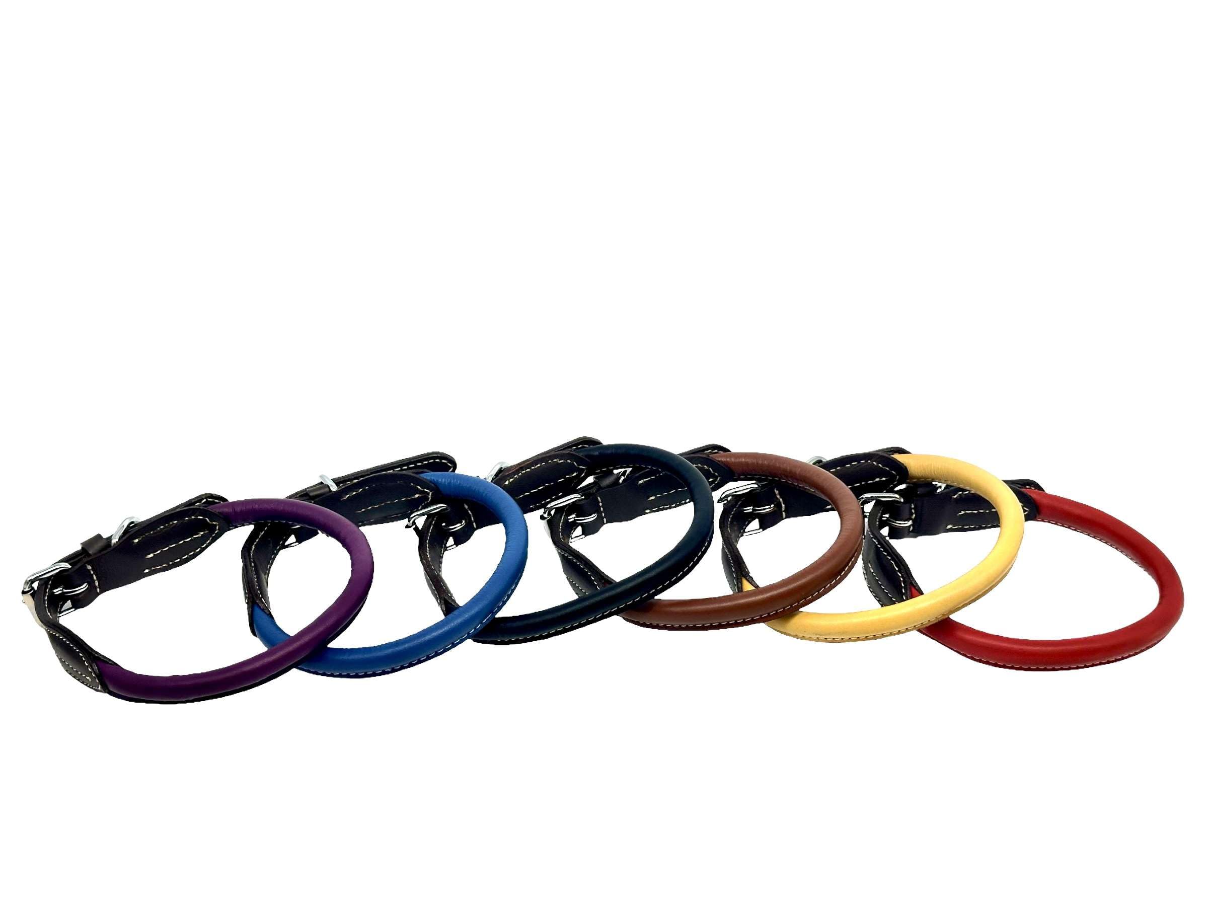 Rolled Genuine Leather Dog Collar - Sizes for Puppies to Adult Dogs, Rounded Handmade, Snag & Tangle Proof, Waterproof, for Cats & Dogs