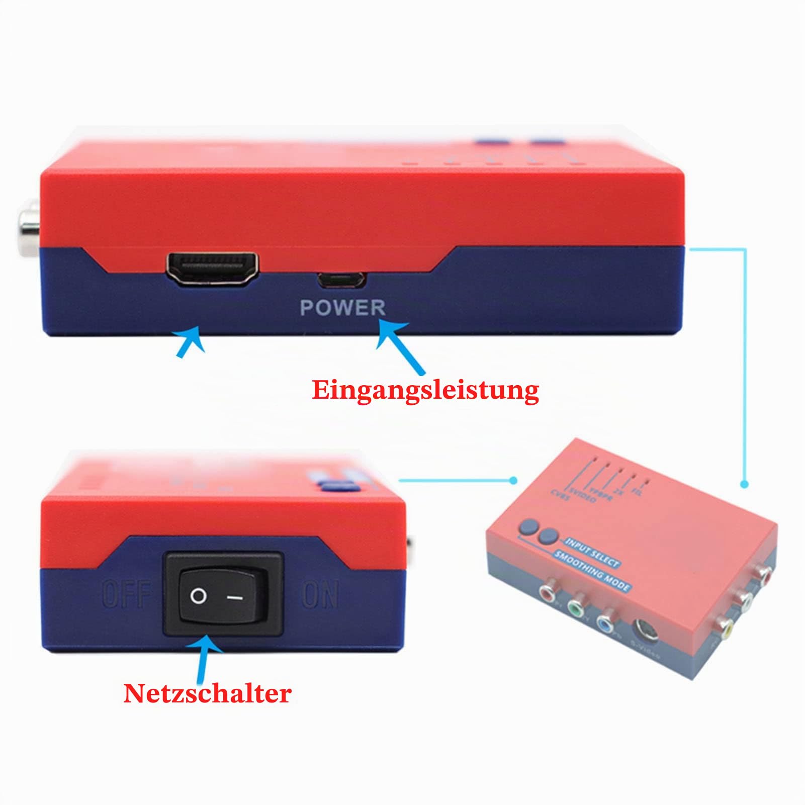 Bewinner Für RetroScaler2x AV zu HDMI Konverter Adapter, 480P Retro Game to TV Adapter, Gute Klangleistung für Vic20 für N64 für SFC für für MD2 für MD1 für C64(Rot)