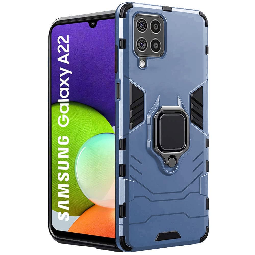 TheGiftKart Tough Armor Bumper Back Cover Case for Samsung Galaxy A22 4G | Ring Holder & Kickstand in-Built | 360 Degree Protection Back Case Cover for Samsung Galaxy A22 4G