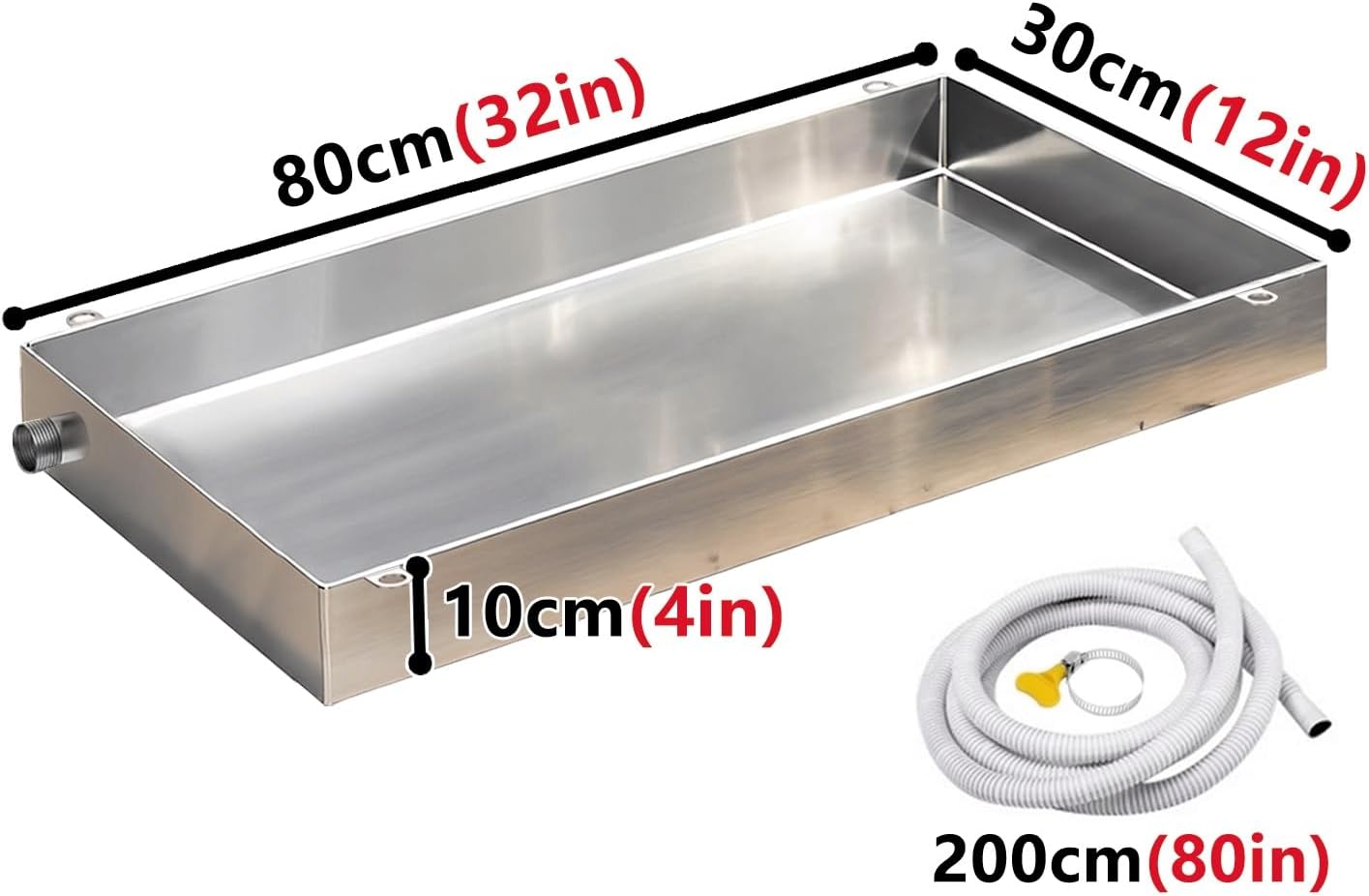 Leak Proof 0.8mm 304 Stainless Steel AC Condensate Drain Pan - Drip Tray for Air Conditioner, Washer, Hot Water Heater - Durable Water Catcher for Garage & Kitchen (32x12in)