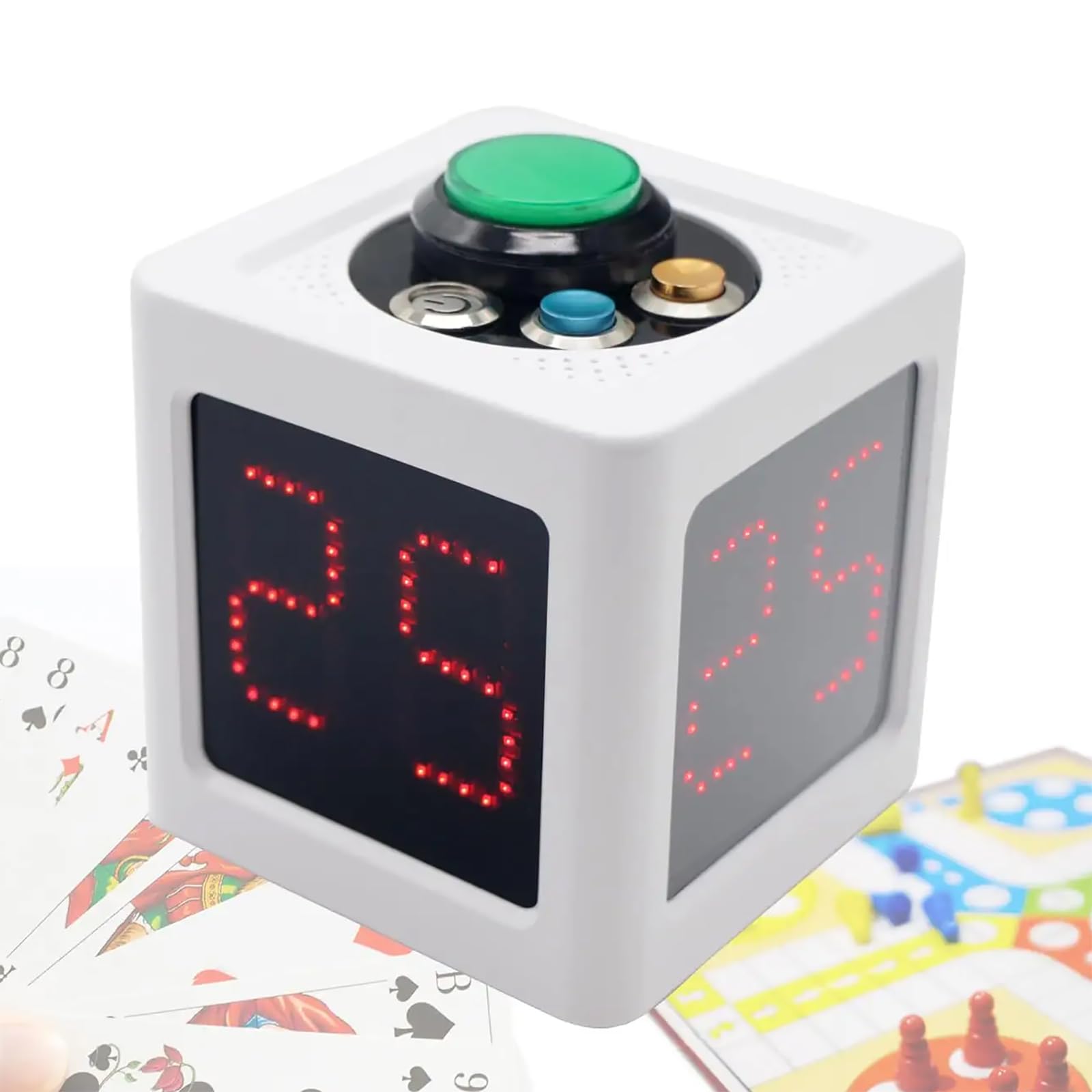 ZMJGLL 4-Sides Cube Timer,Poker Shot Clock,Seconds Countdown Timer,20/30 Sec and Custom Time,Brightness Adjustable & Character Height 1.4inch, for Chess Tournament,Games (White)
