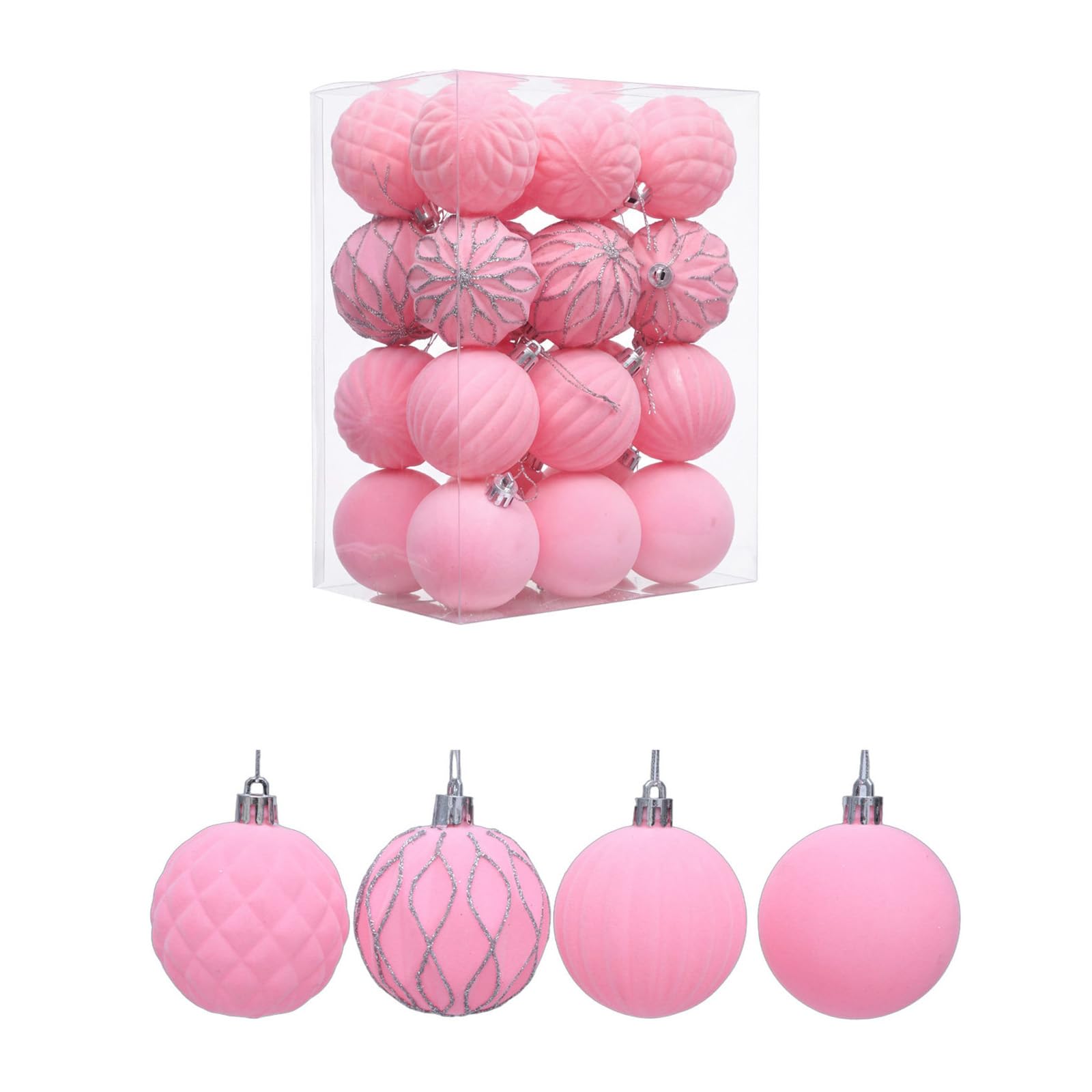 APGLSXY 24Pcs Glittering Velvety Christmas Orbs Decorations Shatterproof Decorative Baubles for Tree Staircase Mantals Celebratory Holiday Deck Set