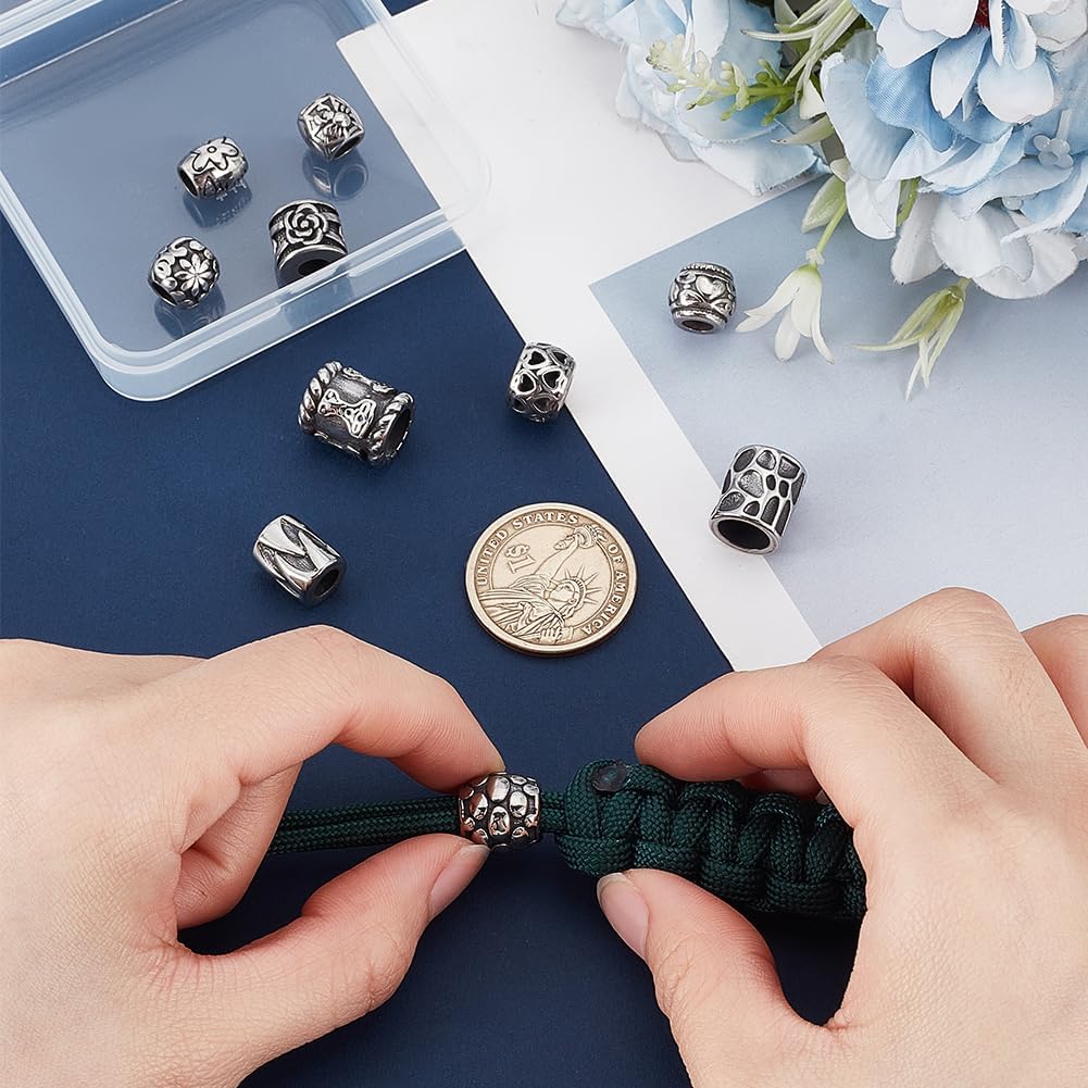 PH PandaHall 10pcs Large Hole Spacer Beads 304 Stainless Steel Rondelle Beads, Antique Silver European Loose Beads for Bracelet Necklace Jewelry Making DIY Crafts Hair Braiding, Hole: 5~8mm - Image 3