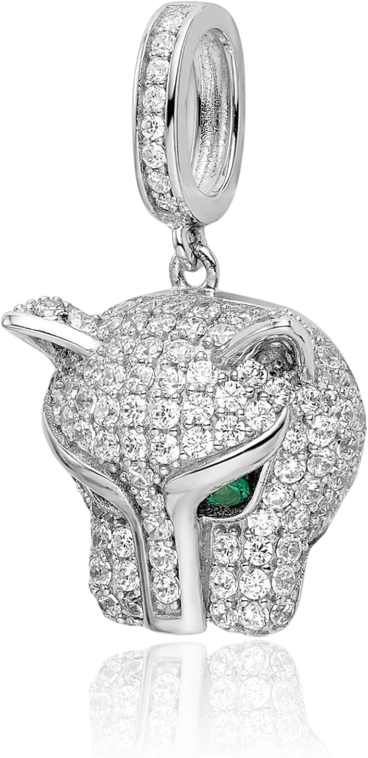IceCarats 925 Sterling Silver Green Cubic Zirconia Medium Panther Pendant Necklace 25.6mm 1 inch Round Cut, Prong Set For Her