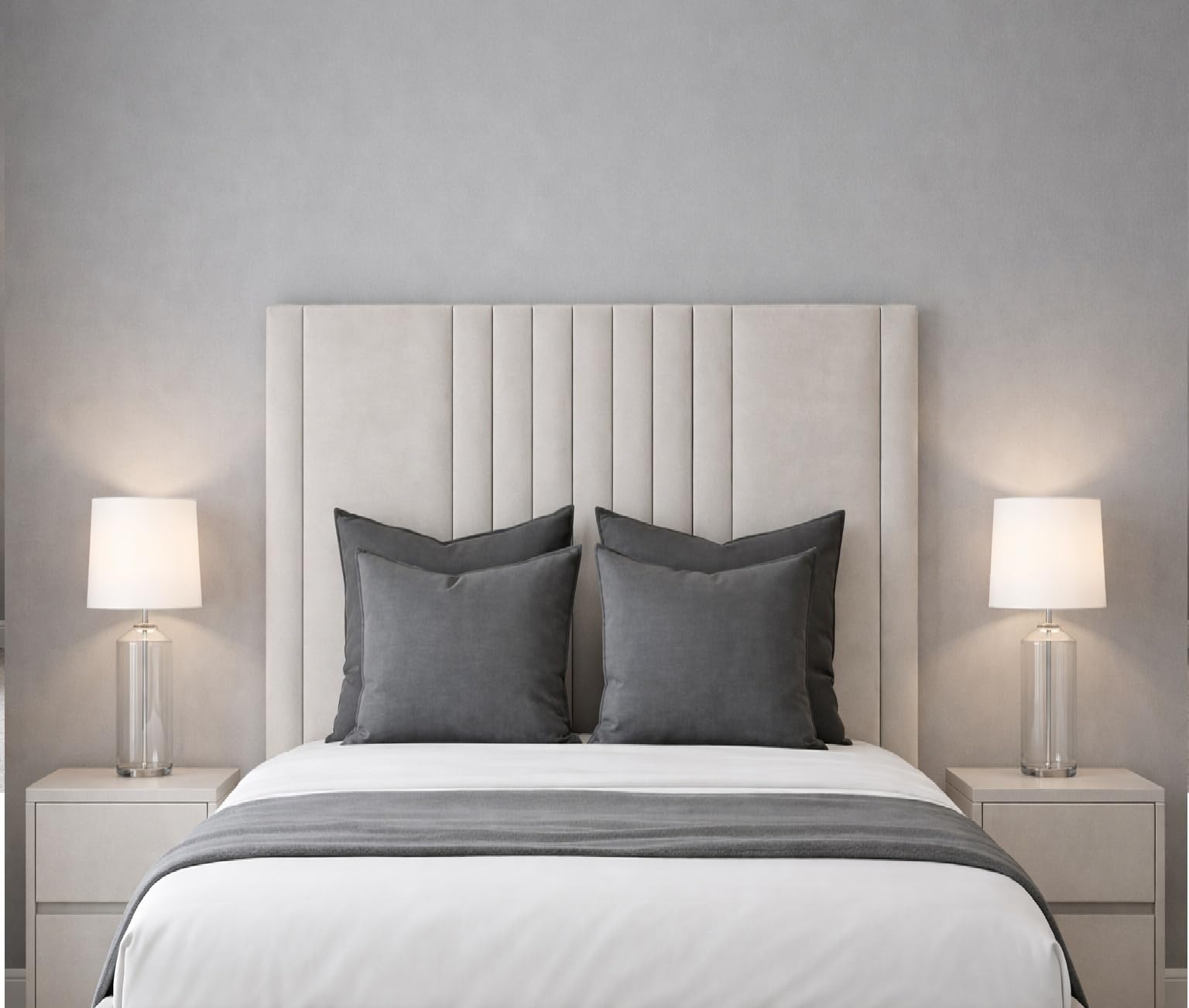 Thurcraftbeds Modern Plush Velvet Wall Mounting tall Panel Headboard, 90-127cm Height, Multiple Sizes, Design, Cream,black,Mink,Silver,Grey Upholstery (Silver, 5ft King-127cmTall)
