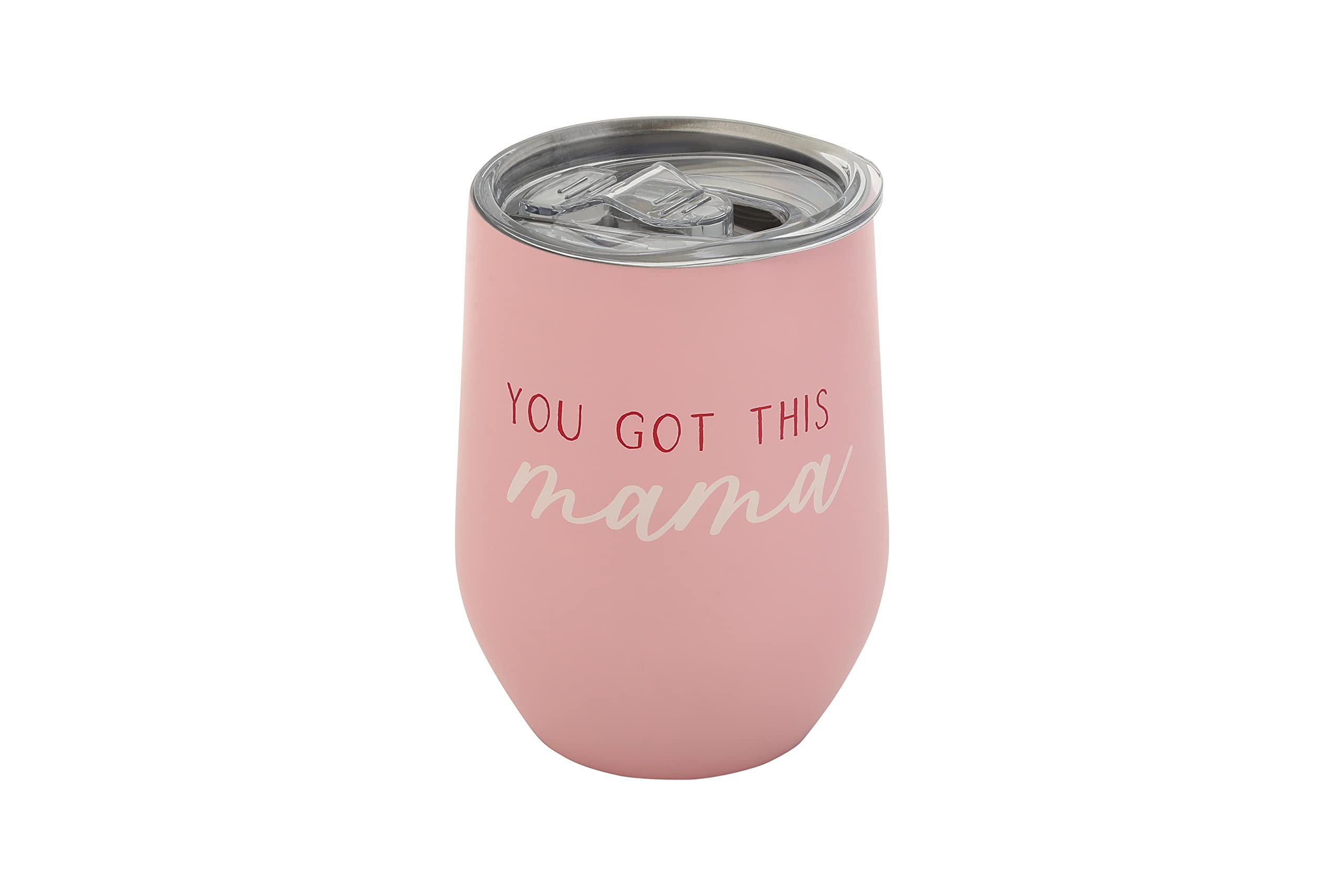 Pearhead “You Got This Mama” Wine Tumbler for Mom, 12 oz Insulated Stainless Steel Tumbler with Lid, Travel Coffee Mug for Women, Mother’s Day Gift, New Mom Gift, Stemless Wine Cup