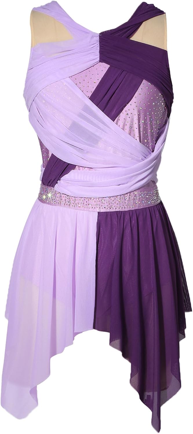 JEATHA Women's Classical Contemporary Lyrical Dance Dress Asymmetrical Gymnastics Skirted Leotard Latin Costume