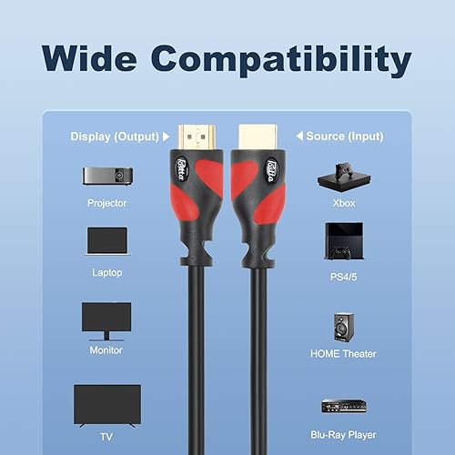 Miniatura 9 de Postta Cable HDMI (30 pies), cable HDMI de 2.0 V con 2 bridas de cables+2 adaptadores HDMI de piezas compatibles con 4K 2160P, 1080P, 3D, retorno de
