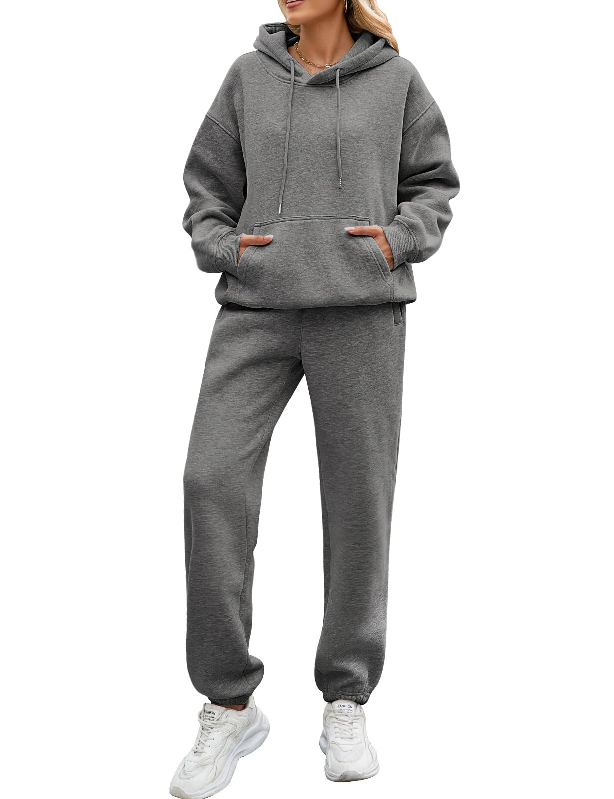 CMTOP Jogginganzug Damen Fleece Zweiteiler Trainingsanzug Weich Baumwolle Hausanzug Hoodies Loungewear Set Dick Tracksuit Warm Freizeitanzug Casual Activewear mit Kordelzug, Taschen