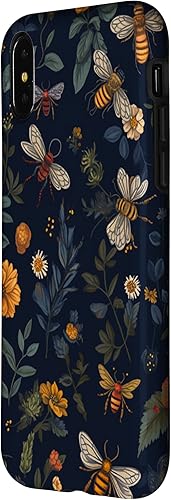 Miniatura 8 de Funda para iPhone XR Bees and wildflowers on dark blue