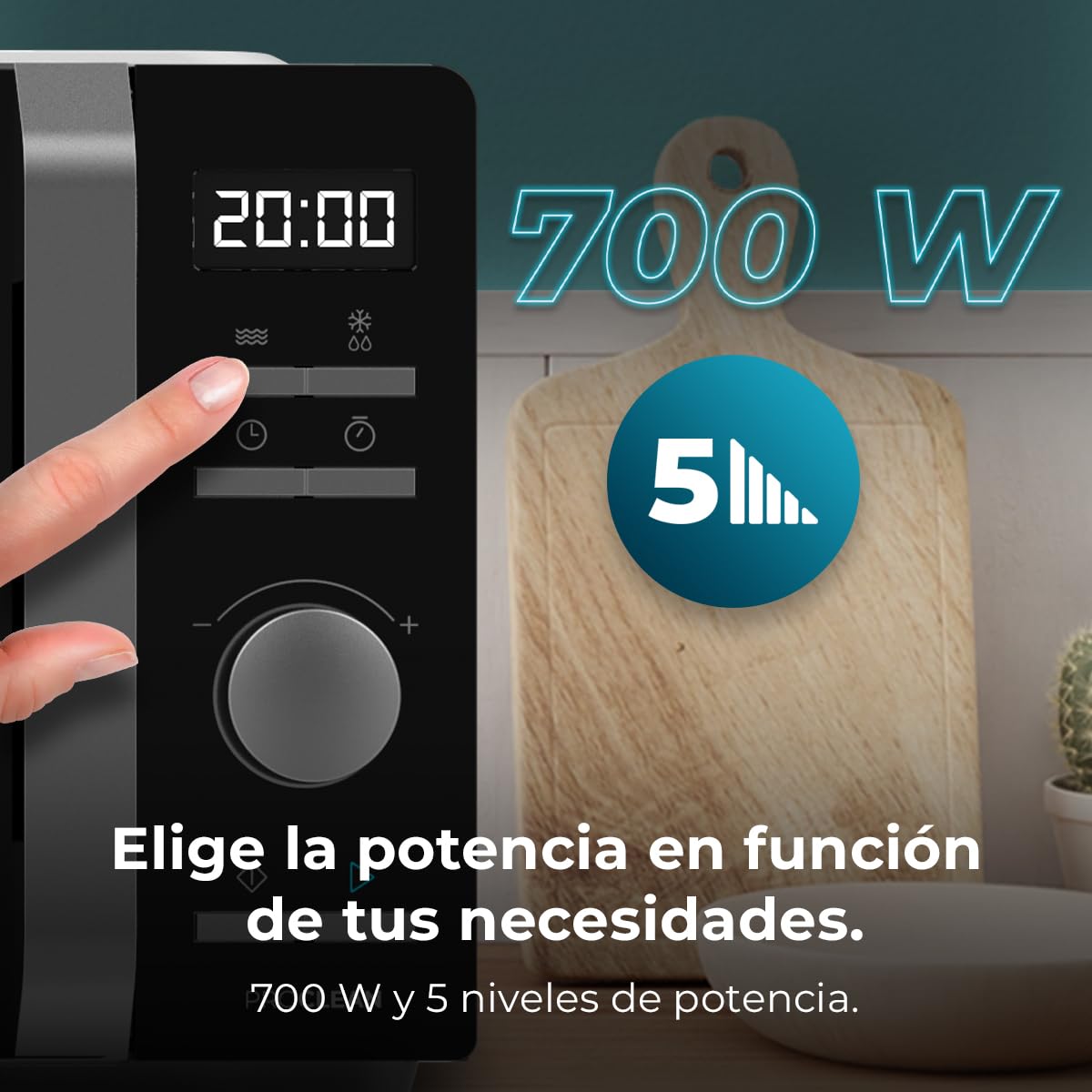 Cecotec Microondas Digital Motor Inverter 20L Proclean 5010 Inverter. 700W, 5 Niveles de Potencia, Bajo Consumo, Pantalla LED, Plato Giratorio de 245mm, Temporizador, 8 Modos