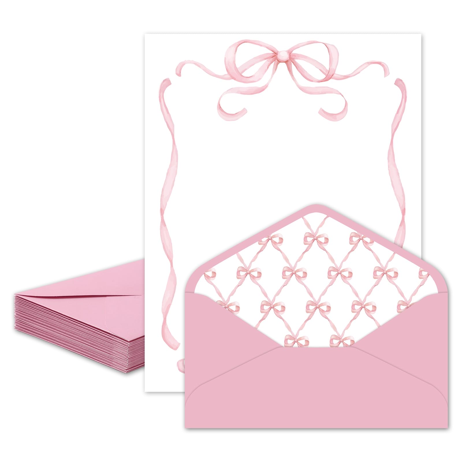Whaline 30-Piece Pink Bow Stationery Set with Envelopes & Stickers