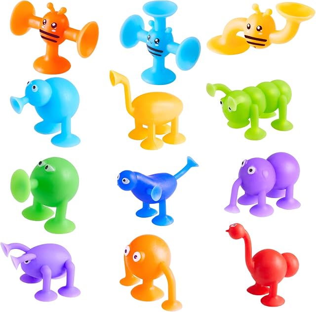 AFGADW Suction Cup Toys Construction Set - Toy Gift for 3 4 5 6 Year Old Boys Girls - Stem Learning Toys DIY Silicone Building Blocks Toys - Bath Toys Sensory Toy School Classroom Rewards for Toddlers