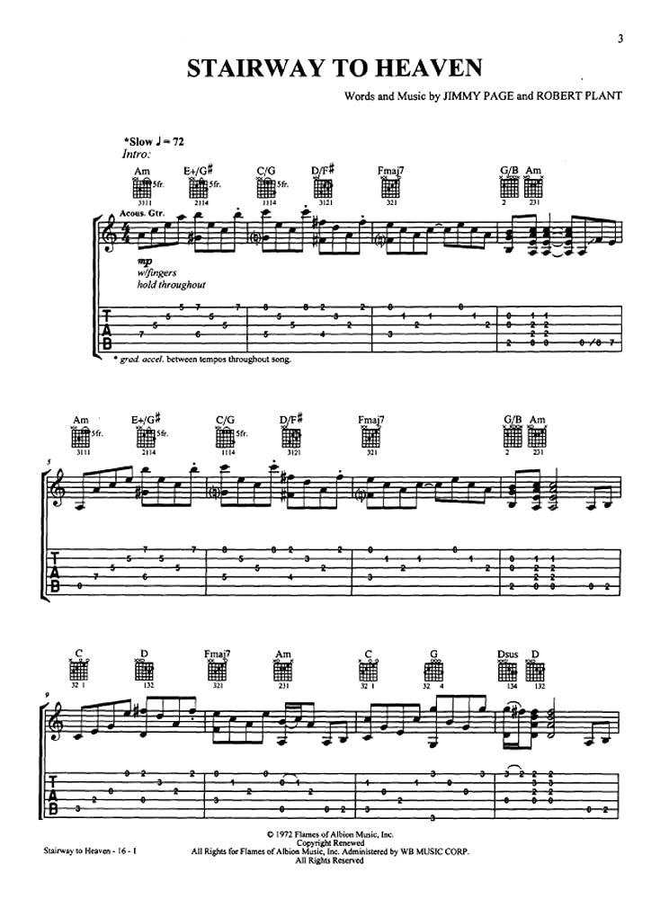 STARWAY TO HEAVEN - Led Zeppelin - Guitar - Tab includes complete Solo (sheet music)