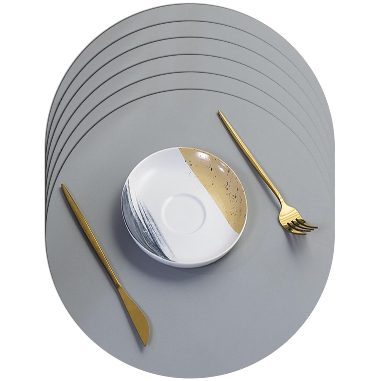 Lot de 6 sets de table ronds en similicuir pour tables de cuisine, table de salle à manger, décoration de cuisine - 38,1 cm - Lavables - Gris clair