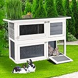 Aoxun 2 Story Rabbit Hutch Outdoor/Indoor Bunny Cage, Guinea Pig Cage Wooden Rabbit House Small...