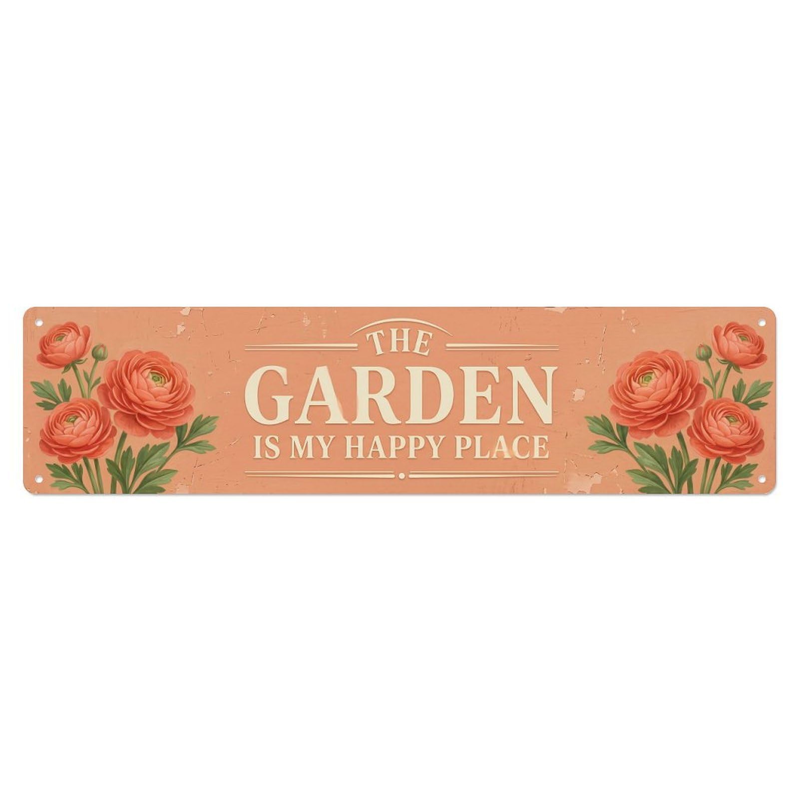 Vintage The Garden Is My Happy Place Ranunculus Coral Metal Tin Sign