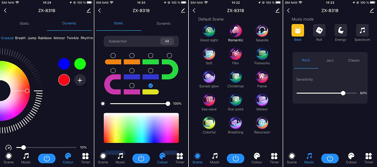 Luminea Home Control RGB-LED-Tischleuchte: 4er-Set smarte Stimmungsleuchten mit RGB-IC-LEDs, 15 Modi, WLAN, weiß (Multicolor Leuchte, Touchlampen, Baby)