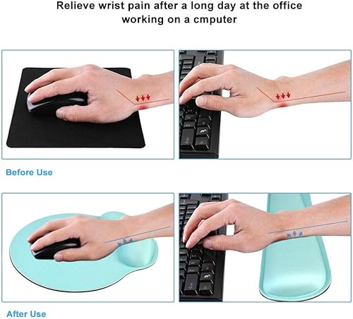 Miniatura 6 de Almohadilla para mouse con reposamuñecas para teclado, espuma viscoelástica, juegos de almohadillas de descanso para escribir cómodamente y aliviar