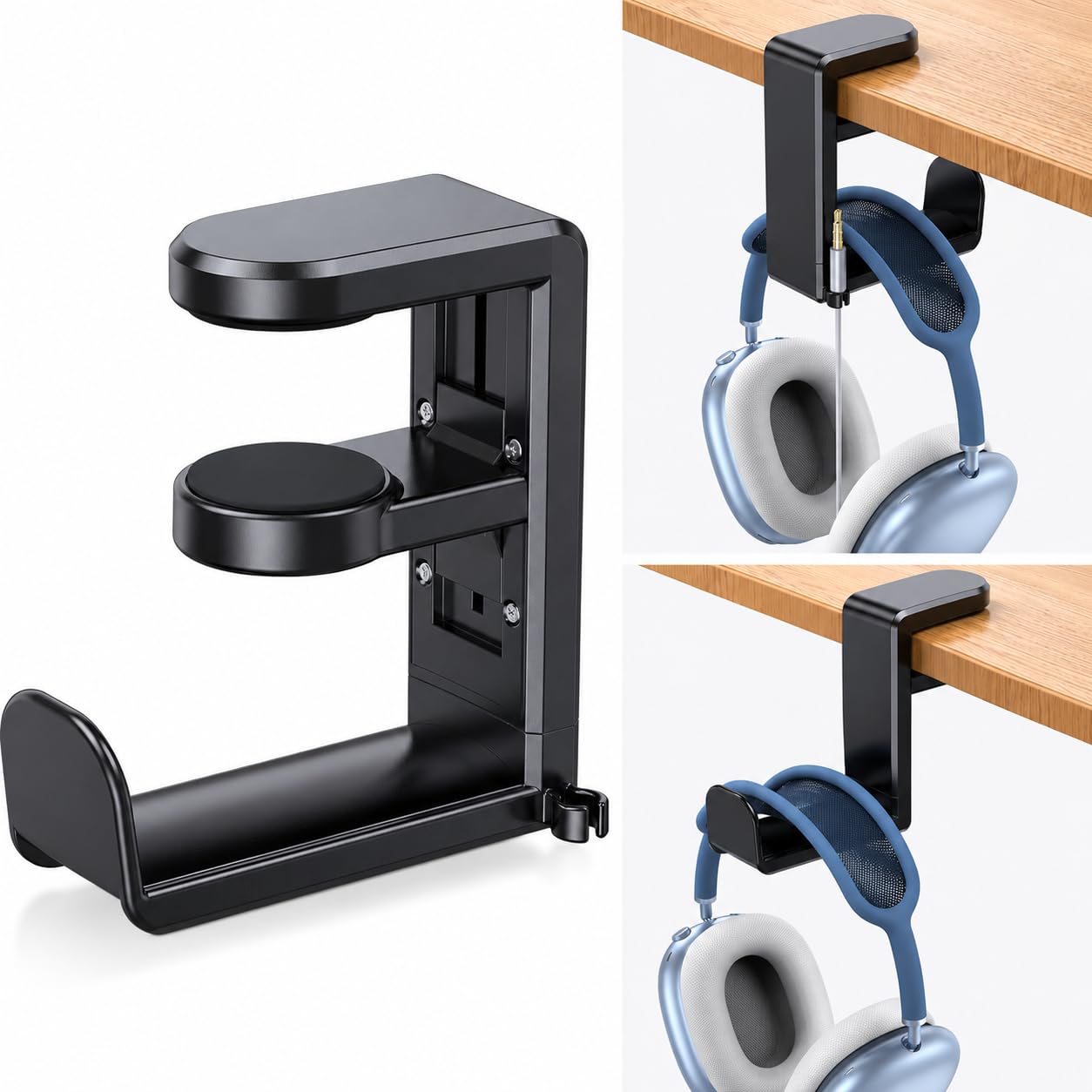 Mizi Clamp-On Under Desk Headphone Stand with 360° Rotating Hook & Cable Organizer, Adjustable Gaming Headset Holder for 0.31-1.9 in Desks, No-Drill Headphone Hanger for Office, Home, Black-image-33