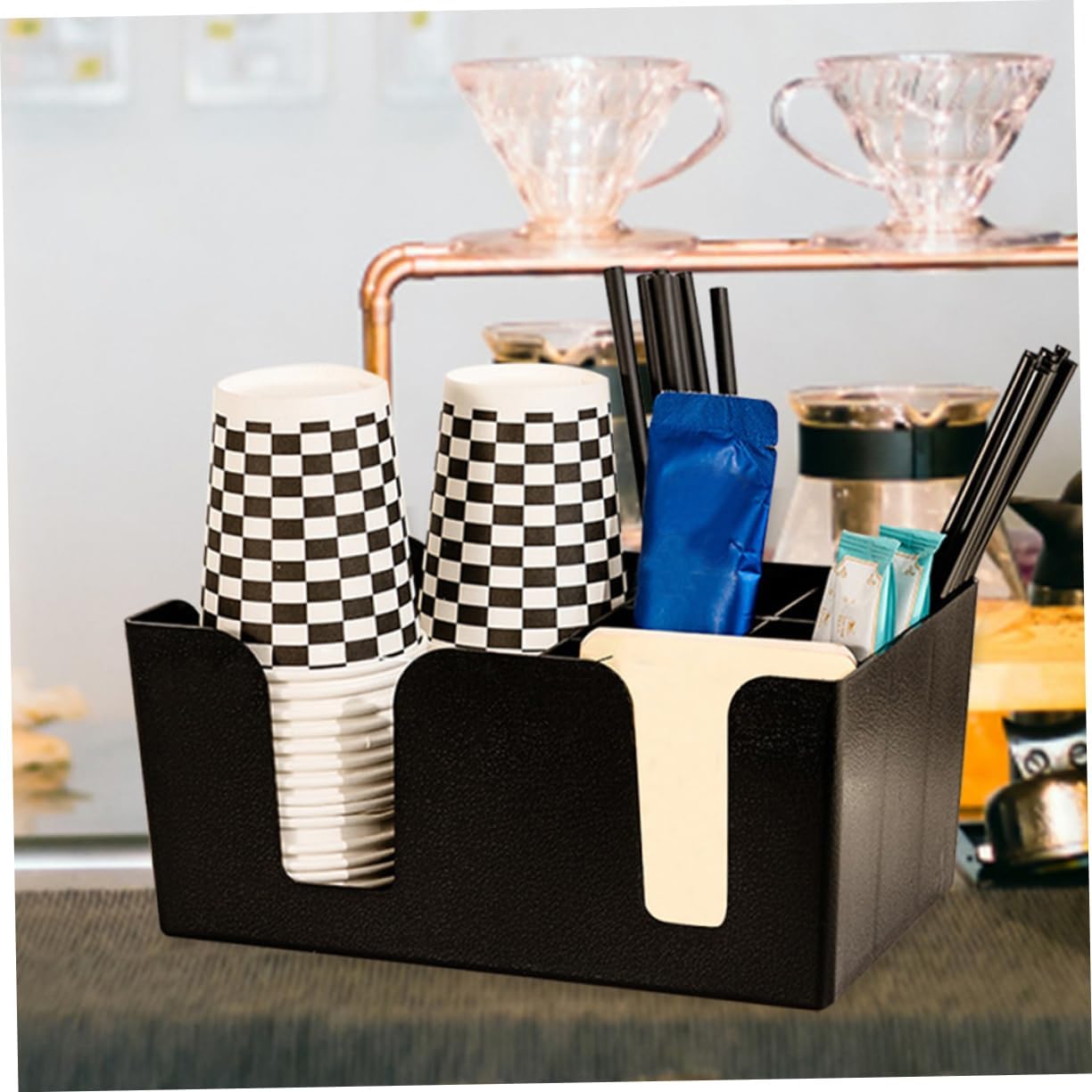 SECFOU 2pcs Coffee and Tea Bag Compartment Organizer Desktop Storage Box for Sugar and Condiment Bags Sturdy Plastic Holder for Coffee Bar Accessories and Kitchen Counter Decor