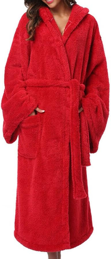 Amazon.com: Wondba Bata de baño con capucha para mujer, color rojo, con  bolsillo para cinturón, bata de baño larga, de forro polar, suave, para uso  en casa : Ropa, Zapatos y Joyería