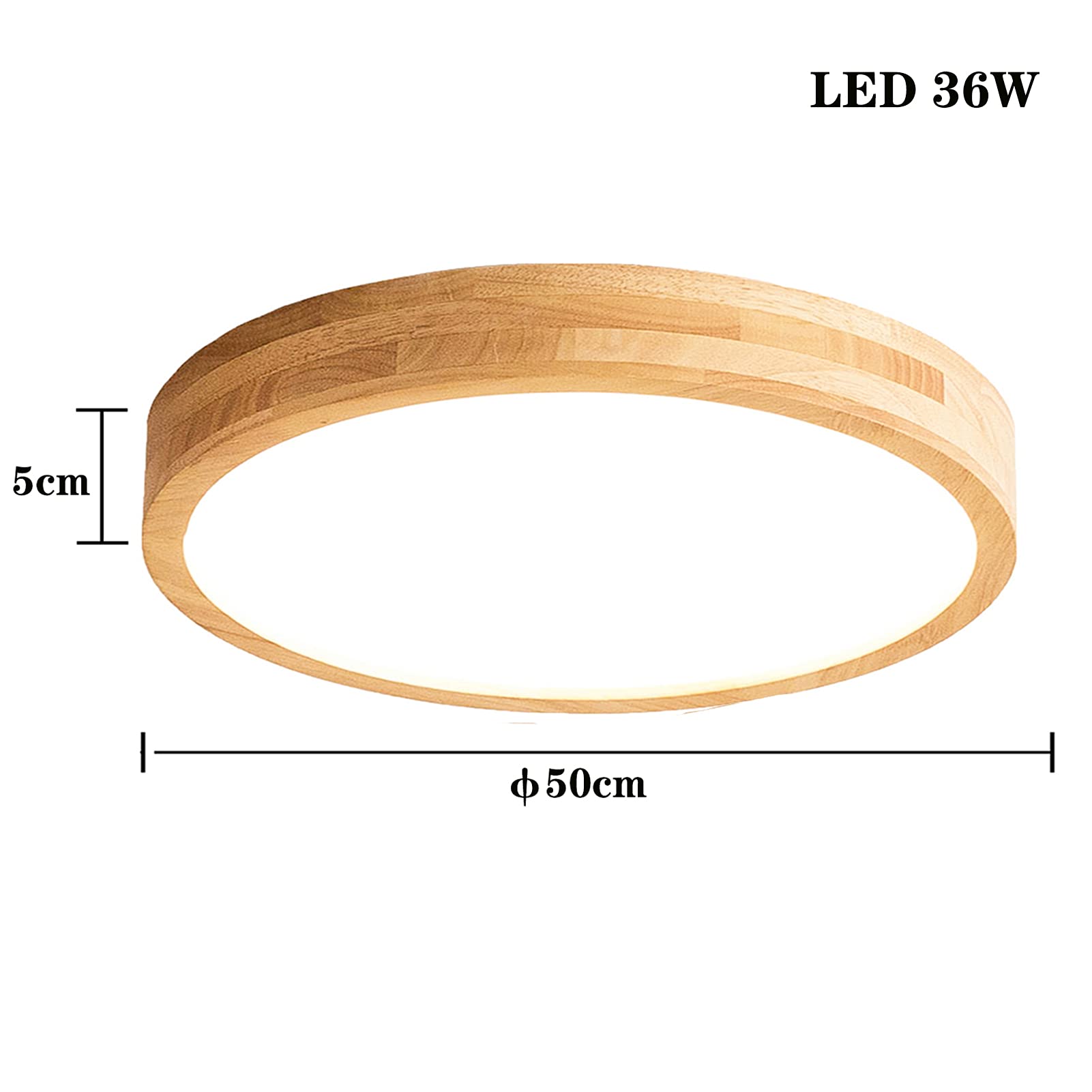 VOMI 36W LED Deckenlampe Holzoptik mit Bewegungsmelder, 50cm Runde Deckenleuchte Holz Sensor Lampe Flur Treppe Deckenbeleuchtung Kaltweiß 6000K