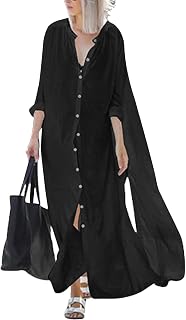 Bsubseach Women’s Kimono Swimsuit Coverup Beach Dress Lightweight Long Sleeve Bikini Cardigan Button Front Side Slit Cover Up