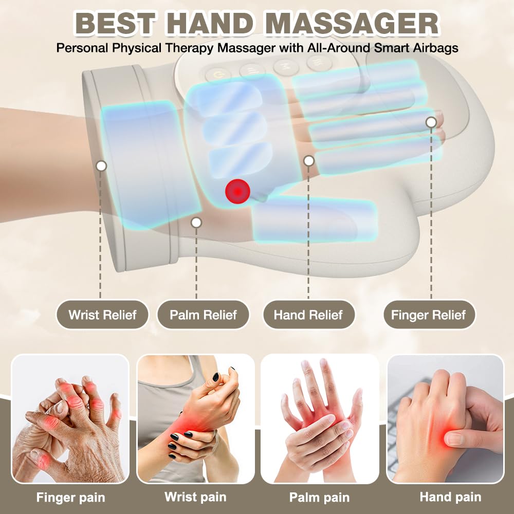 Handmassagegerät, NAVESO Intelligenter Hand Massagegerät mit Wärmekompression, Tragbare Elektrische Handmassage mit 3 Mode Geschenke für Frauen und Männer